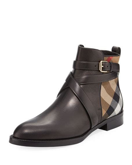 Burberry Vaughan Flat Check/Leather Ankle Boot 